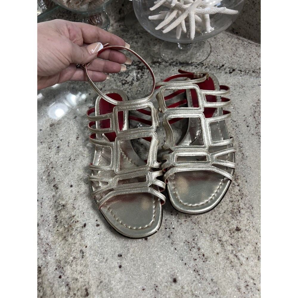 Cesare Paciotti Caged Leather Sandal Slides Gold Flat Strappy Shoes Size 38